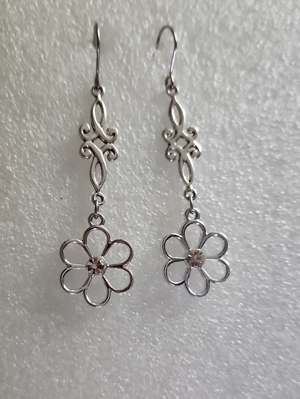 Hand Crafted Silver Floral Drop Earrings